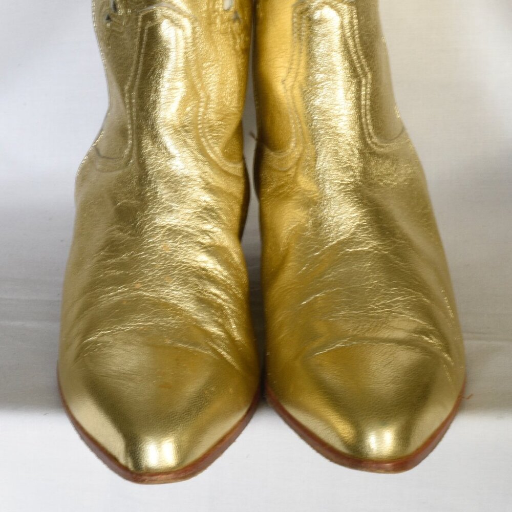 Bama Gold Leather Western Boots With Cut-Out Patterns - Italy - Picture 2 of 6